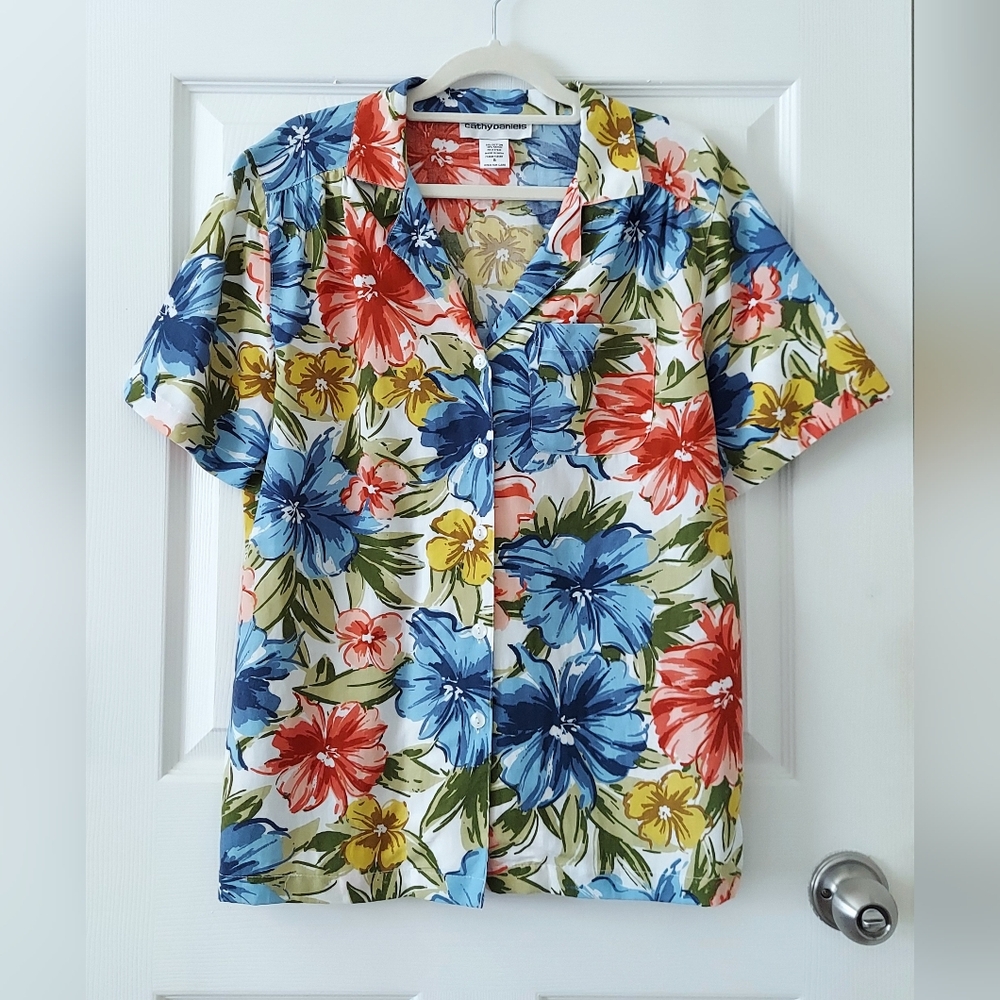 Vintage Cathy Daniels Hibiscus Print Shirt